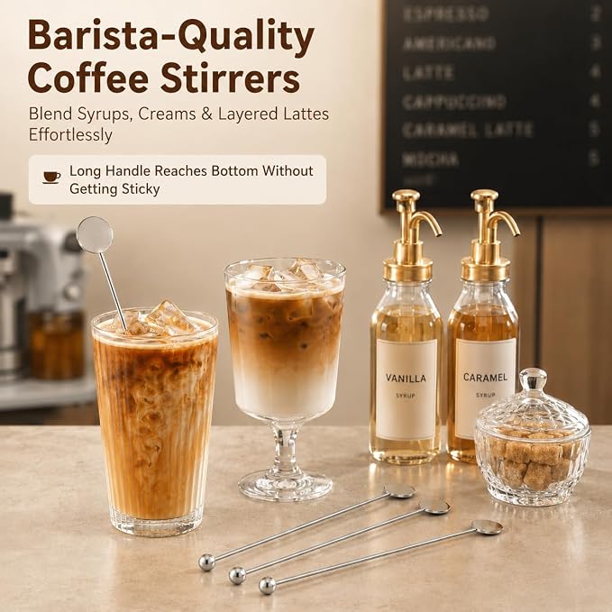 Cocktail Stirrers 8.66" - Silver Steel Swizzle Sticks, 4 Pack | 8.66" Long Steel Drink Stirrers with Dual Ends - Perfect for Tall Cocktails, Coffee & Iced Tea - Reusable Bar Essentials