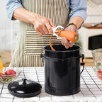 Plexon Countertop Compost Bin Kitchen Indoor with Lid, Black 1.5 Gallon Odorless Kitchen Container, Steel Food Compost Bucket with Charcoal Filter, Compost Pail for Countertop