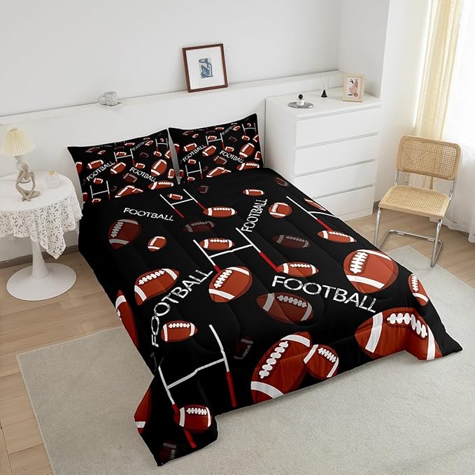 Feelyou Rugby Sports Comforter Set King Size Football Comforter for Kids Teens Adults Soccer Ball Game Bedding Set Gift for Football Lover Duvet Set Room Decor 3Pcs with 2 Pillow Case