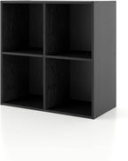 Apexa 4 Cube Storage Organizer Shelves, Stackable Wood Bookcase Fits Cubby Bins for Organization, Dorm Teen Room Decor & Home Office, Black