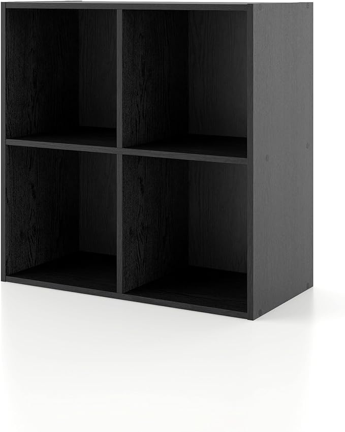 Apexa 4 Cube Storage Organizer Shelves, Stackable Wood Bookcase Fits Cubby Bins for Organization, Dorm Teen Room Decor & Home Office, Black