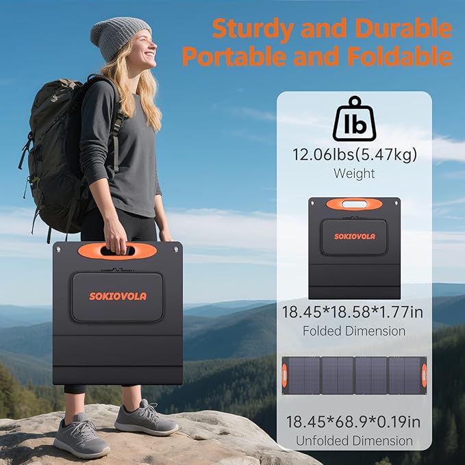 N-Type 16BB 120W Portable Solar Panel for EF/Jackery/Bluetti/Anker Power Station 25% High Efficiency Foldable Solar Panel Charger with QC3.0 USB-A &Type-C Output IP68 for Outdoor Camping RV