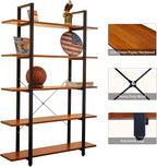 CONSDAN Industrial Bookshelf, USA Grown Hardwood, Real Wood Bookshelves, Modern Open Rustic Bookcase, Storage Shelf, Display Shelf, Poplar Solid Wood-5 Tier Shelf