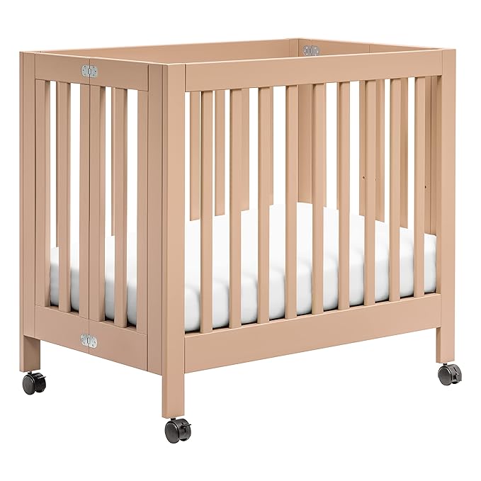 Babyletto Origami Mini Portable Folding Crib with Wheels in Canyon, 2 Adjustable Mattress Positions, Greenguard Gold Certified