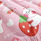 Strawberry Rabbit Comforter Set for Kids Teens Girls Women,Pink Bunny Kids Comforter,1 Comforter with 2 Pillowcase, Microfiber 3 Piece Bedding Set,for All Seasons(Pink，King Size)