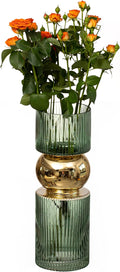 14-Inch Decorative Green Tall Glass Vase - Modern Minimalist Decor for Parties, and Special Events - Perfect Centerpiece for Coffee Tables, Living Rooms, Dining Tables, Offices, and Farmhouse Decor