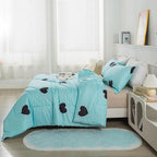 Love Pattern Girls Comforter Set Full Size, Sky Blue Cute Love Heart Print Comforter Bedding Set for All Seasons, Geometric Soft Microfiber 3 Pieces Comforter Set with Pillowcases