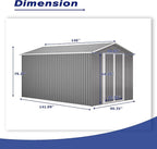 8x12 FT Outdoor Storage Shed W/Floor Frame,Metal Shed W/Double Lockable Doors,Garden Tool House W/ 2 Vents & Sloped Roof,for Backyard Patio Lawn,Gray