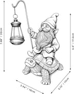 Garden Gnome Statue Riding Turtle - Garden Gnomes Decorations with Solar LED Lights, 7.9" Outdoor Resin Figurine Ornament for Patio, Yard, Funny Lawn Decor (Gray)