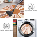 Topotdor Boho Round Area Rug 4ft Sun Rainbow Nursery Rugs for Kids Room, Washable Ultra Soft Circle Area Rug with Pom Poms, Non-Slip Accent Throw Rugs for Bedroom Entryway Living Room Decor