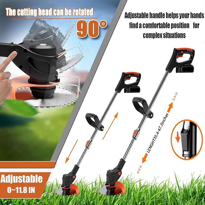 21V String Trimmer Cordless Battery Powered Weed Wacker, 2 X 2.0Ah Battery and a Charger, Brush Cutter Lawn Mower Edger Lawn Tool for Garden and Yard