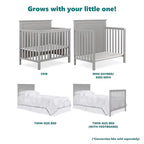 Ava 4-in-1 Convertible Mini Crib in Pebble Grey, 635-PG, Greenguard Gold Certified, Non-Toxic Finish, Comes with 1" Mattress Pad, with 3 Mattress Height Settings