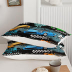 Axolotl Car Comforter Set Twin Size,Cool Speed Race Car Comforter for Kids Boys Girls Teens Bedroom,Extreme Sport Quilt Duvet 1 Comforter 2 Pillowcase Car Racing Gifts,Blue Red Orange