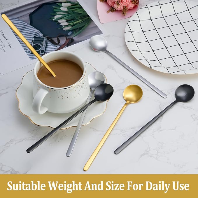 12 Pcs Teaspoons Set, 6.7 Inch Tea Spoons Long Handle, Small Teaspoons, Food Grade Stainless Steel Spoons, Long Spoon for Stirring, Metal Espresso Spoon, Coffee Bar Accessories