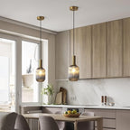 KCO Farmhouse Small 5.1” Smoke Gray Ribbed Cylinder Glass Pendant Light | E26 Bulb Hardwired, Adjustable Cord MCM Vintage Ceiling Hanging Lamp for Sloped Ceiling Kitchen Island Dining Room Bedroom