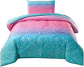 JQinHome Twin Glitter Comforter Sets for Girls, 3D Colorful Duvet Pink Rainbow Themed Bedding, All-Season Reversible Quilted Duvet, for Girls Teen Women - includes 1 Comforter, 1 Pillowcase