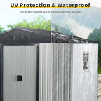 4x8 FT Outdoor Storage Shed, Metal Garden Shed with Frame Floor, Outside Tool Shed with Window, Waterproof Storage Building with Lockable Sliding Doors & Sloped Roof for Backyard, Patio, White+Black
