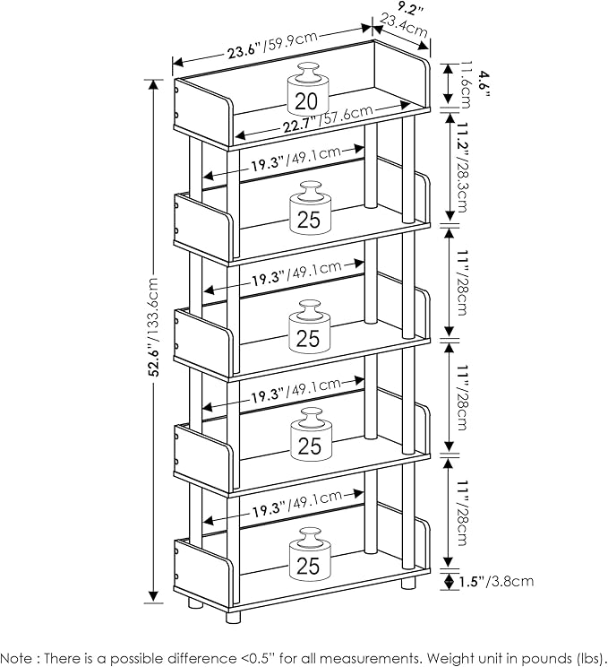 Furinno Turn-N-Tube 5-Tier Toolless Display Rack, Amber Pine/Black
