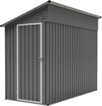 YOPTO 4×8 FT Lean to Metal Shed,Outdoor Heavy-Duty Storage Shed with Floor Base,All Weather Waterproof Garden Tool House W/Lockable Door&2 Air Vents,Reversible Door Design,for Backyard,Patio,Lawn,Gray