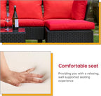 FDW Patio Furniture Sets 5 Pieces Outdoor Wicker Conversation Set Sectional Sofa Rattan Chair for Outdoor Backyard Porch Poolside Balcony Garden Furniture with Coffee Table,Red Cushion