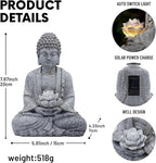 Buddha Lotus Statue with Solar Lights, Resin LED Figurine for Garden Decor – Unique Gift for Women and Friends(Grey Buddha)