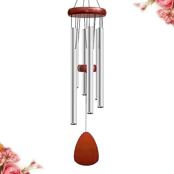 28" Wind Chime for Mothers Day, Decorative Wind Chimes for Outside, Memorial Windchimes Remembrance Gift for Women Mom Grandma, Metal Wind Chimes Outdoor Decor for Garden Patio Zen(Silver)