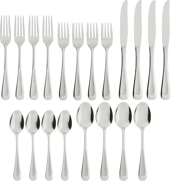 Oneida Satin Sand Dune 20-Piece 18/0 Silverware Set for 4, Flatware | sandblasted finish, dishwasher safe | includes knives, forks, and spoons | heavy duty, cutlery set for kitchen and dining