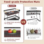 2-Tier Fruit Basket with Banana Hangers, Detachable Metal Bowl | Wooden handle, protective mats included. Versatile holder for bread, snacks, and veggies. 2-Pack 2 tier metal design.
