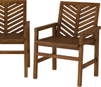 Walker Edison 2 Piece Outdoor Patio Chevron Wood Chair Set All Weather Backyard Conversation Garden Poolside Balcony, Set of 2, Dark Brown