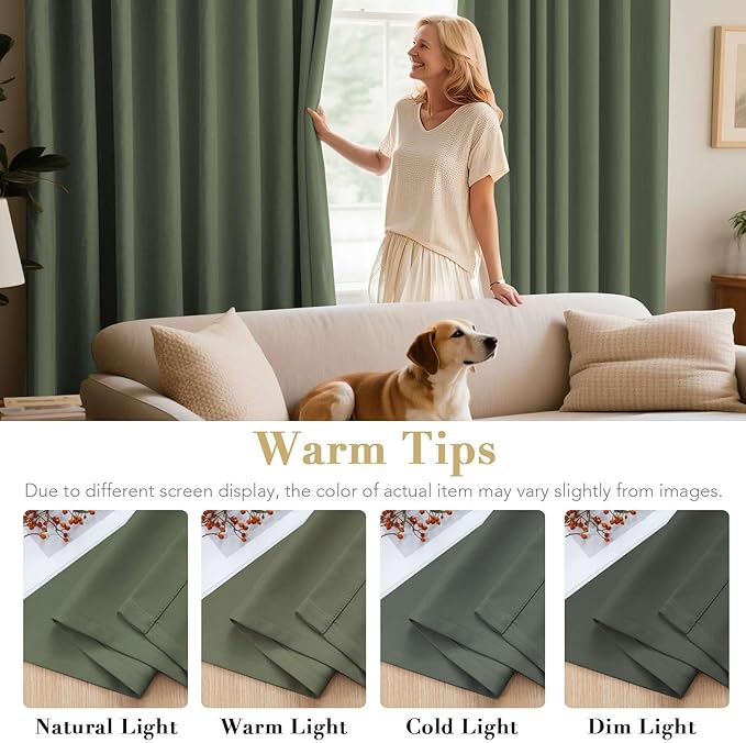 H.VERSAILTEX Blackout Curtains for Bedroom Thermal Insulated Room Darkening Living Room Curtains 84 Inch Long Grommet Privacy Protection Window Curtain Panels/Drapes, 2 Panels, Bronze Green