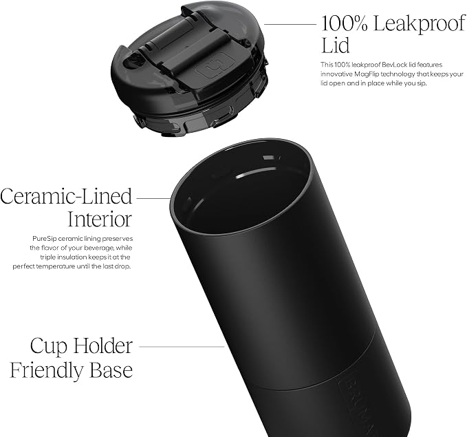 BrüMate Strova 18oz 100% Leakproof Insulated Coffee Mug | Ceramic-Lined Interior | Built-In Silicone Sleeve for Travel | Locking Flip Lid (Dark Aura)