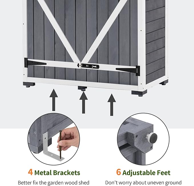 MCombo Outdoor Storage Cabinet with 2 Shelves, Outside Storage Shed with Floor, Wooden Garden Tool Shed with Latch for Yard Deck Lawn, 1000