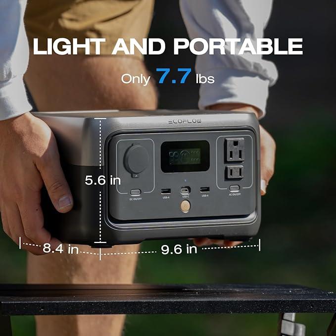EF ECOFLOW Portable Power Station RIVER 2, 256Wh LiFePO4 Battery/ 1 Hour Fast Charging, 2 Up to 600W AC Outlets, Solar Generator (Solar Panel Optional) for Outdoor Camping/RVs/Home Use