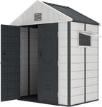 Kingdura 6x4 FT Resin Outdoor Storage Shed with Reinforced Floor, All-Weather Resistant Plastic Garden Outside Bike Tool Shed with Lockable Doors, Window for Backyard Patio Poolside