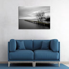 DZL Art S74981 Canvas Prints Modern Minimalist Black and White Lake Trees Landscape Wall Art Painting for Living Room Bedroom Decor Office Wall Decor Home Decoration