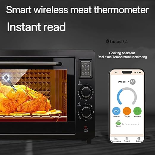 Wireless Bluetooth Meat Thermometer, 820ft Range, VA HD Digital Display, Instant Read, Waterproof Probe for Grilling, Oven, Air Fryer, Smoker, Turkey, Steak, Kitchen Cooking