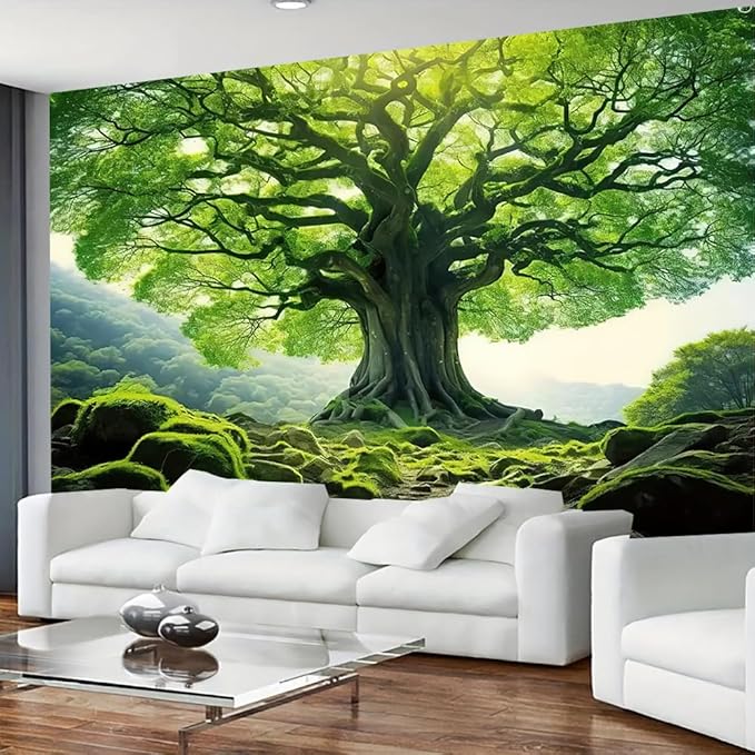 FENDROM Nature Green Big Tree Wall Tapestry Landscape Forest Mountains Sunshine Through Tree of life 3D Print Wall Art for Bedroom Living Room Dorm Decor