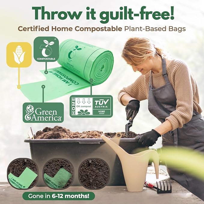 50 Count Compost Bags for Countertop Bin - 13 Gallon Compostable Trash Bags made of Cornstarch - Leakproof & Tear Resistant Biodegradable Trash Bags - OK Compost Home & Seedlings Certified