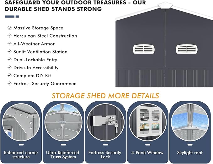 Metal Garage Shed 13x20x8.5', Large Outdoor Storage Building, Ultra-Reinforced Truss System, Weatherproof with Skylights & Dual-Entry, Steel Carport and Workshop for Car,Boat,Big Tool Organization