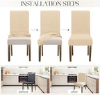 MOSAYT 100% Waterproof Dining Room Chair Covers Set of 4, Super Fit Stretch Jacquard Parson Chairs Slipcovers Removable Washable Chair Seat Protectors for Home, Kitchen, Banquet (Beige)