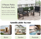 Greesum 3 Pieces Patio Furniture Set Outdoor Conversation Textilene Fabric Chairs for Lawn, Garden, Balcony, Poolside with A Glass Coffee Table, Black