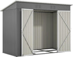8x4 FT Outdoor Storage Metal Shed with Air Vents Sloping Roof Double Lockable Doors Waterproof Tool Galvanized Ideal for Backyard Patio Lawn Gray Shed Storage