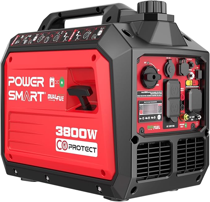 PowerSmart 3800-Watt Dual Fuel Portable Inverter Generator, CO Protect, 30 amp for RV, Home Use and Emergency Backup