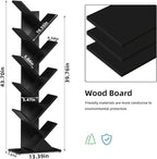 10 Tier Tree Book Shelf, Floor Standing Wood Bookshelf for Narrow Space, Storage Organizer Bookshelves for Books/CDs/Magazine, Bookcase with Shelves for Home Office, Living Room - Black