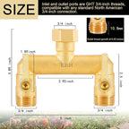 EBH Garden Hose Splitter, Full Flow Outdoor Faucet Splitter, 2-Way High Flow Brass Heavy Duty Hose Splitter with Long Metal Handle。