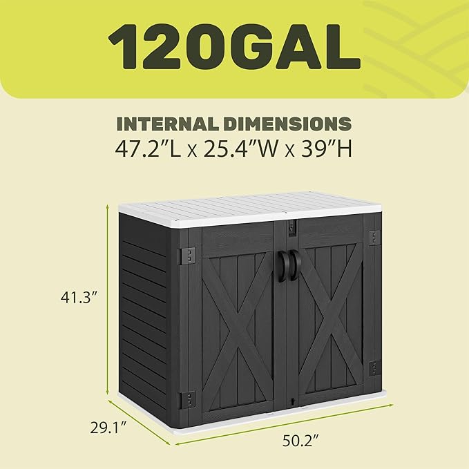 YITAHOME Outdoor Resin Storage Sheds with X-Shaped Lockable Door, 39 in Height Lockable Waterproof Horizontal Shed w/o Shelf, Easy to Assemble Shed Storage for Garden Tools, Dark Gray