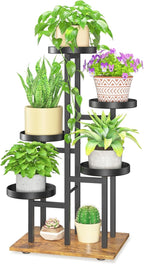 LASZOLA Black 5 Tier Plant Stand Indoor Heavy Duty Rack for Modern House Planter, Metal and Wooden Vertical Organizer Decor Narrow Bathroom Floor, Sturdy Multi Level Flower Holder Raised, Cat Proof