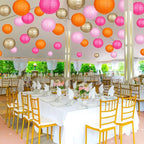 Paper Lanterns Pink Orange Gold Round Hanging Chinese Lanterns for Birthday Party Baby Shower Bridal Shower Decorations Pack of 12