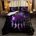 Erosebridal Dream Catcher Feather Comforter Set, Bohemian Mandala Down Comforter King Size for Kids Girls Boys, Starry Sky Galaxy Bedding Set Boho Tie Dye Exotic Flower Quilted Duvet, Purple