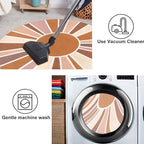 Topotdor Sun Rainbow Round Rug 4ft Boho Kids Nursery Rug, Colorful Washable Area Rug Ultra Soft Circle Classroom Rug Non-Slip for Bedroom Living Room Playroom Decor, Orange